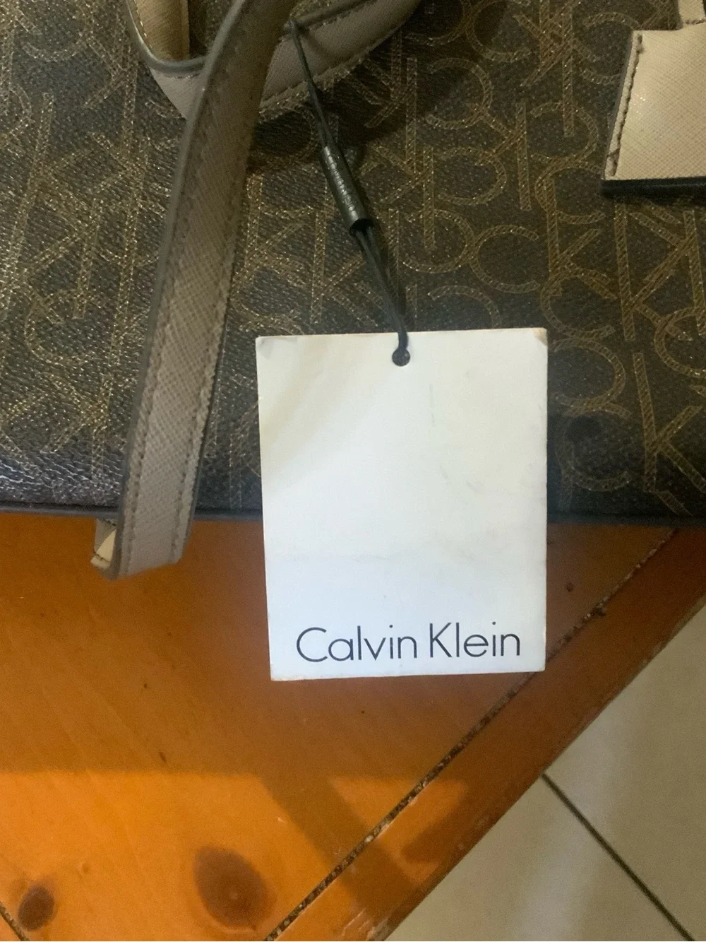 Calvin Klein Brown Logo Dome Satchel with Tan Accents